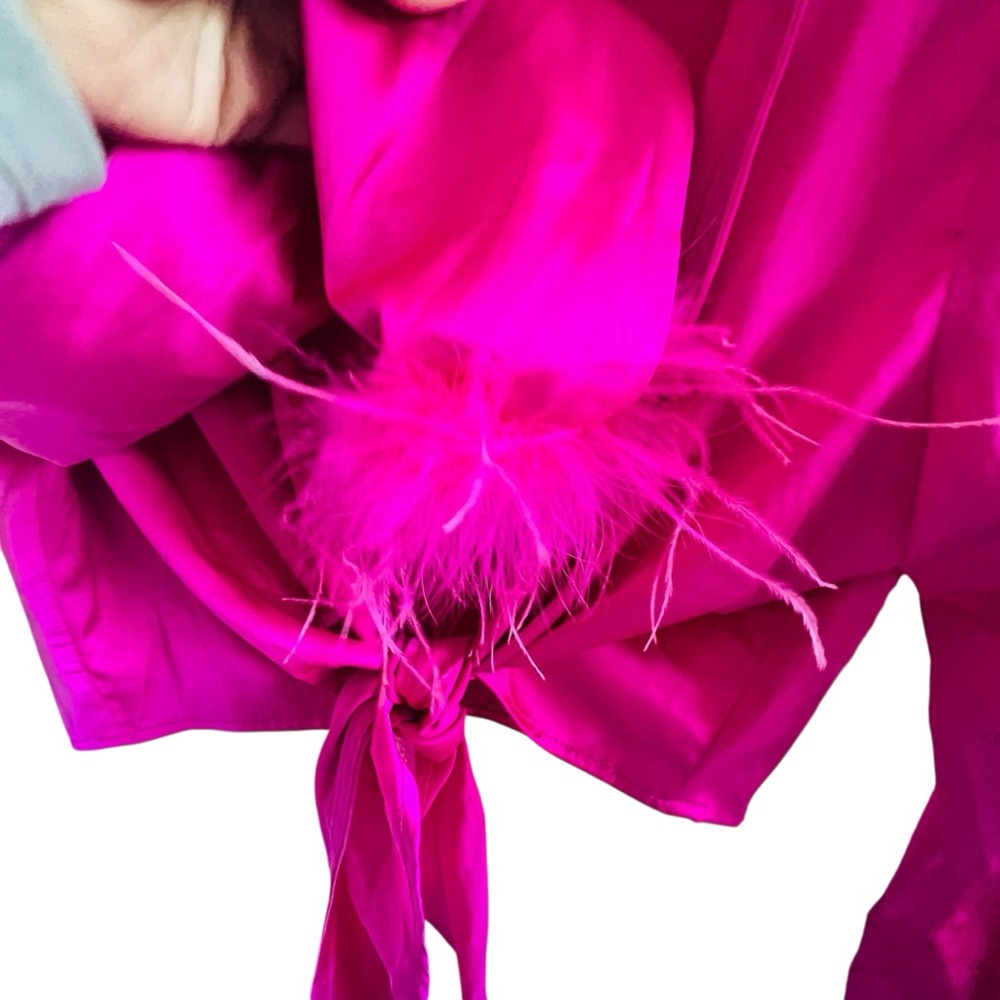 Vici Fuchsia Blouse with Tie-Front and Feather Cuffs - Picture 3 of 5